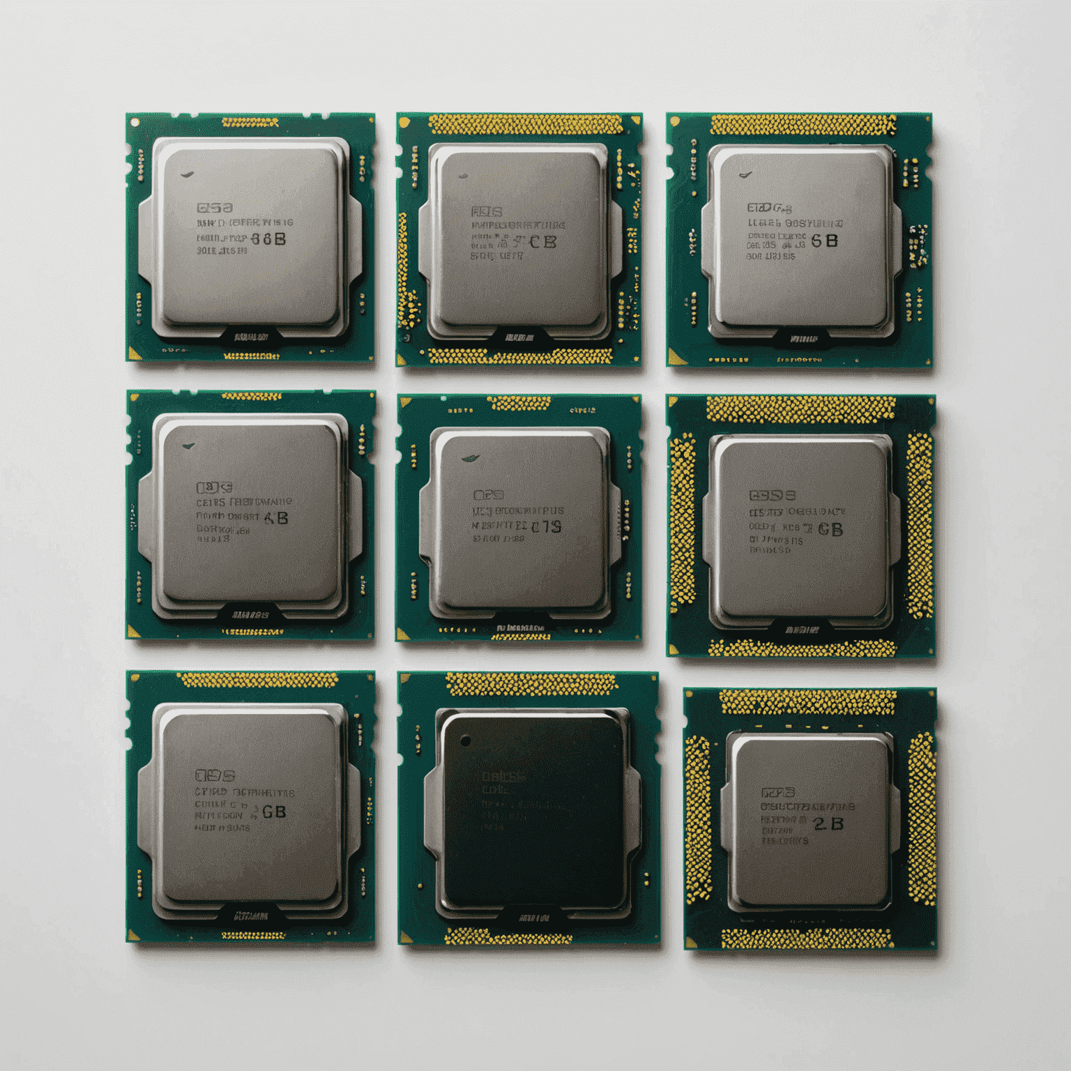 Various high-performance CPUs arranged side by side, showcasing top gaming processors from different manufacturers